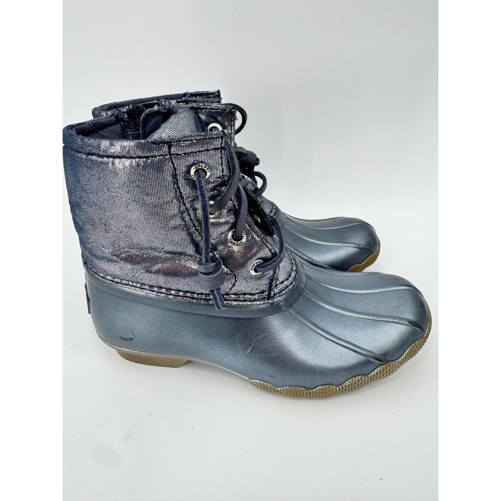 Sperry Duck Boots Kids Size 13M Metallic Blue Saltwater Shimmer